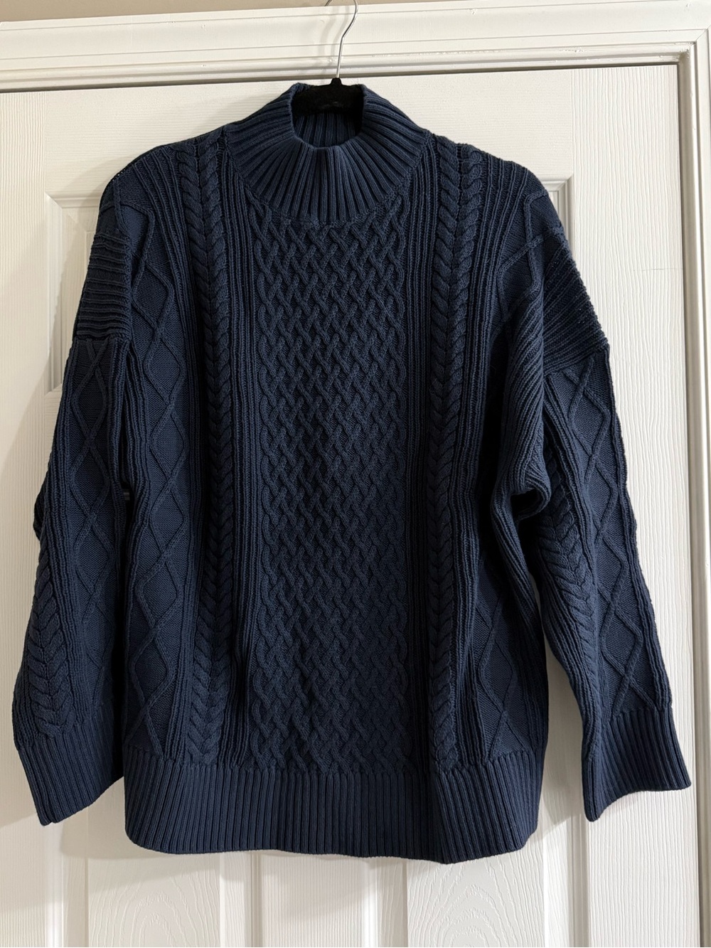 J. Crew Women’s Dark Navy Cable Knit Mock Turtleneck Sweater